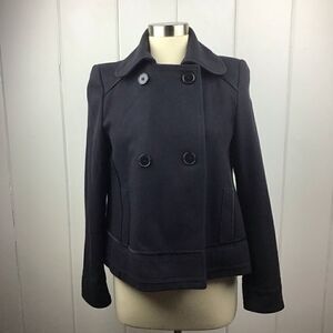 Zara Wool Pea Coat Double Breasted Cropped Navy, Size Medium‎